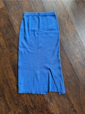 SO Blue Knit Midi Skirt with Front Slit